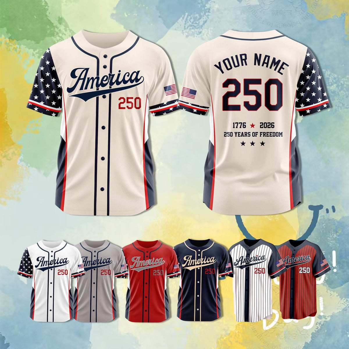Personalized America 250 Jersey, 4th of July Baseball Shirt, USA Patriotic Jersey, Custom Name Number Independence Day Outfit