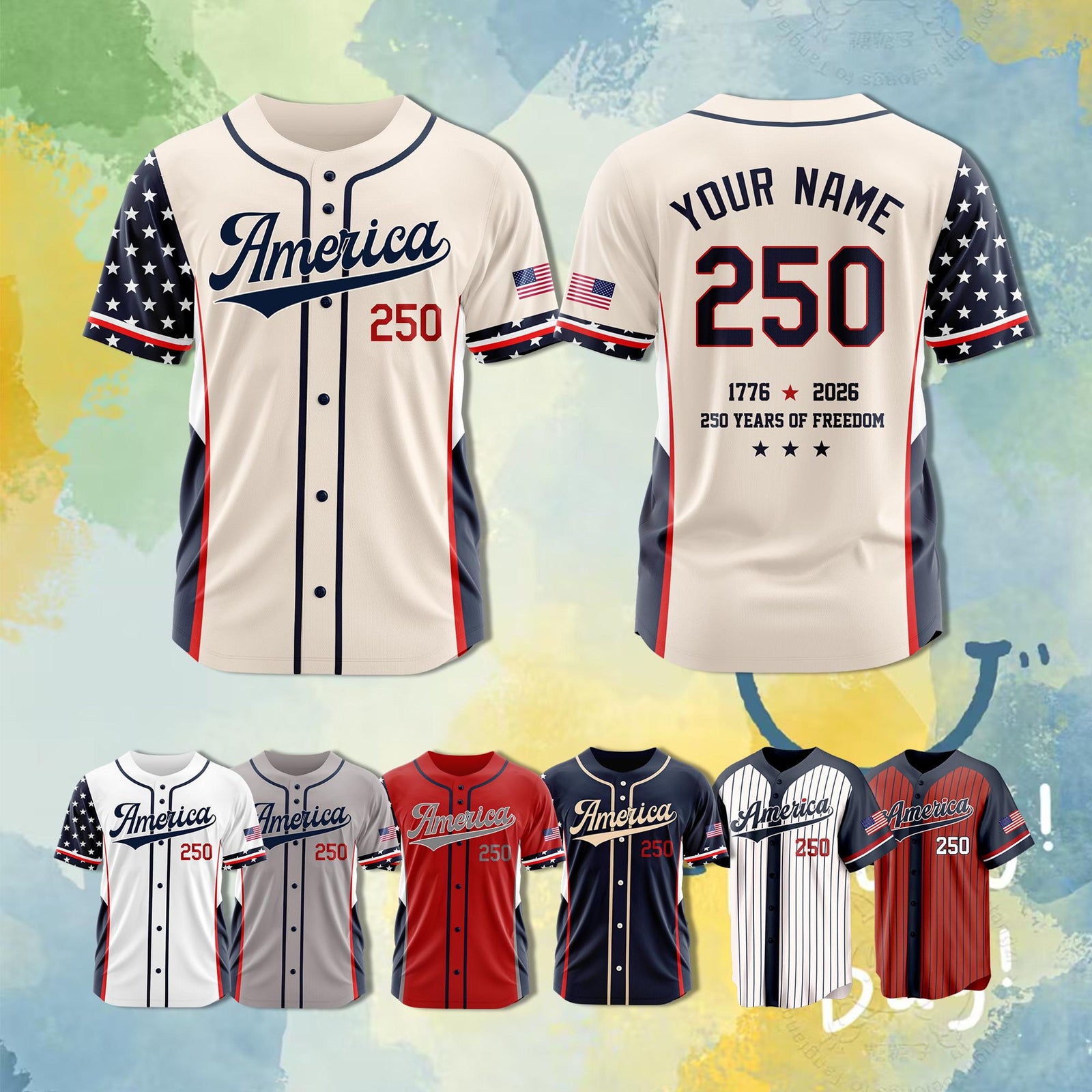 Personalized America 250 Jersey, 4th of July Baseball Shirt, USA Patriotic Jersey, Custom Name Number Independence Day Outfit