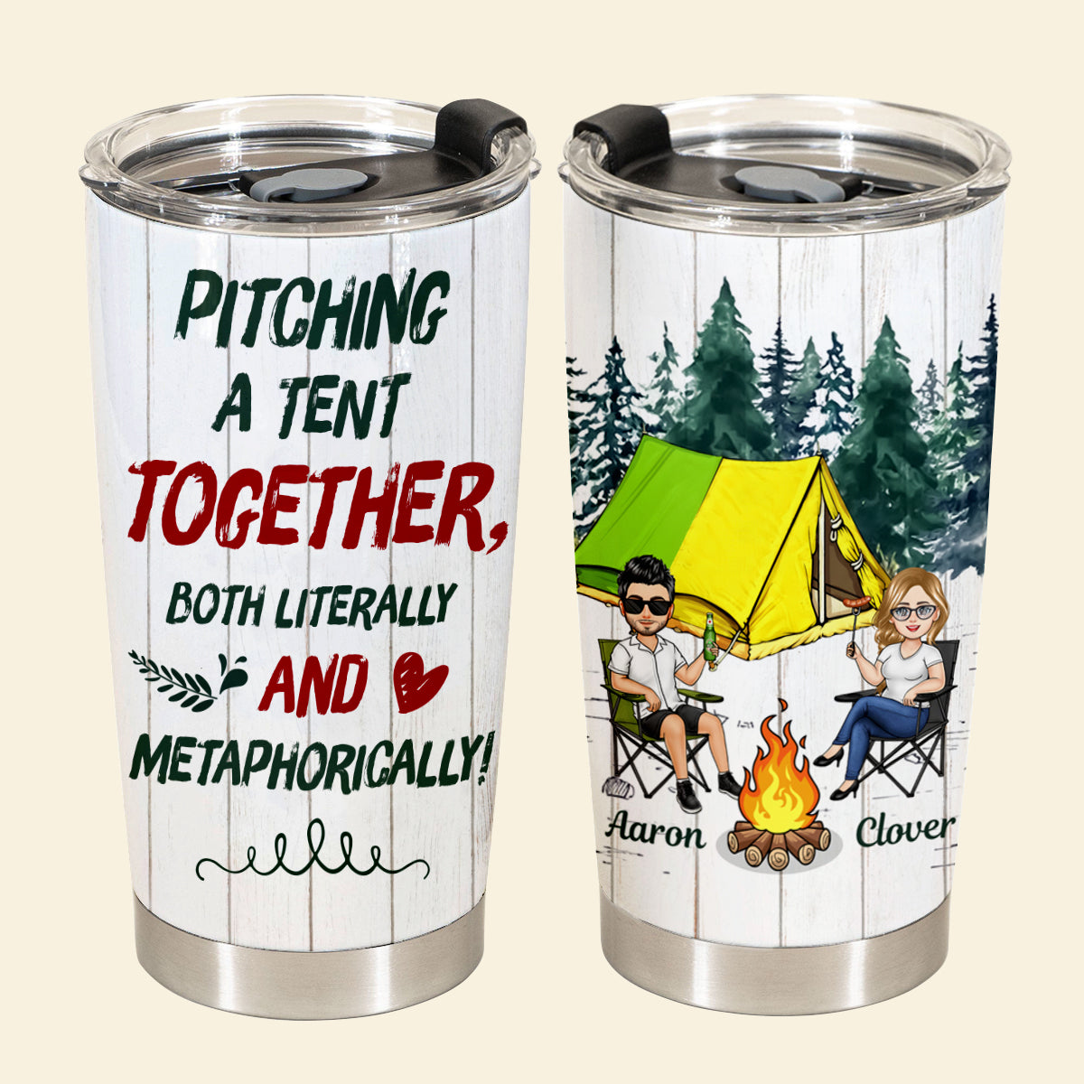 Pitching A Tent Together - Personalized Tumbler - Gift For Couple, Camping, Summer Vacation