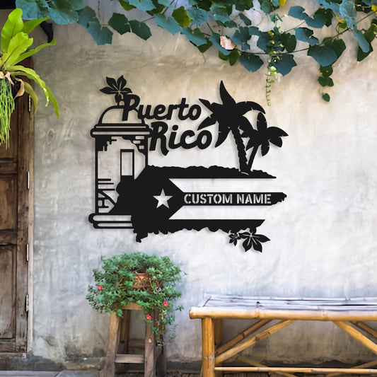 Personalized Puerto Rico Flag Metal Wall Art, Custom Puerto Rico Lover, Name Sign Decor, Born in Puerto Rico Decoration