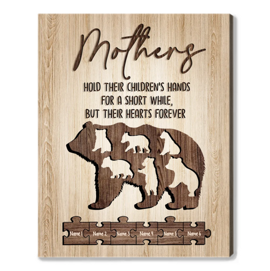 Mama Bear Mothers Day Gift Custom Names Canvas