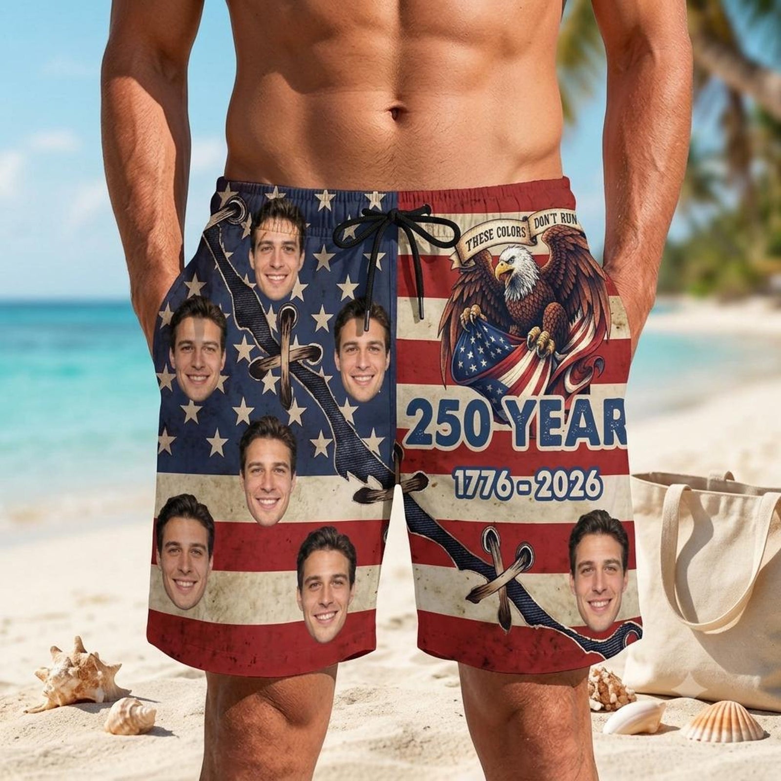 Custom Face 250th Anniversary Swim Trunks Personalized Photo Men Beach Shorts
