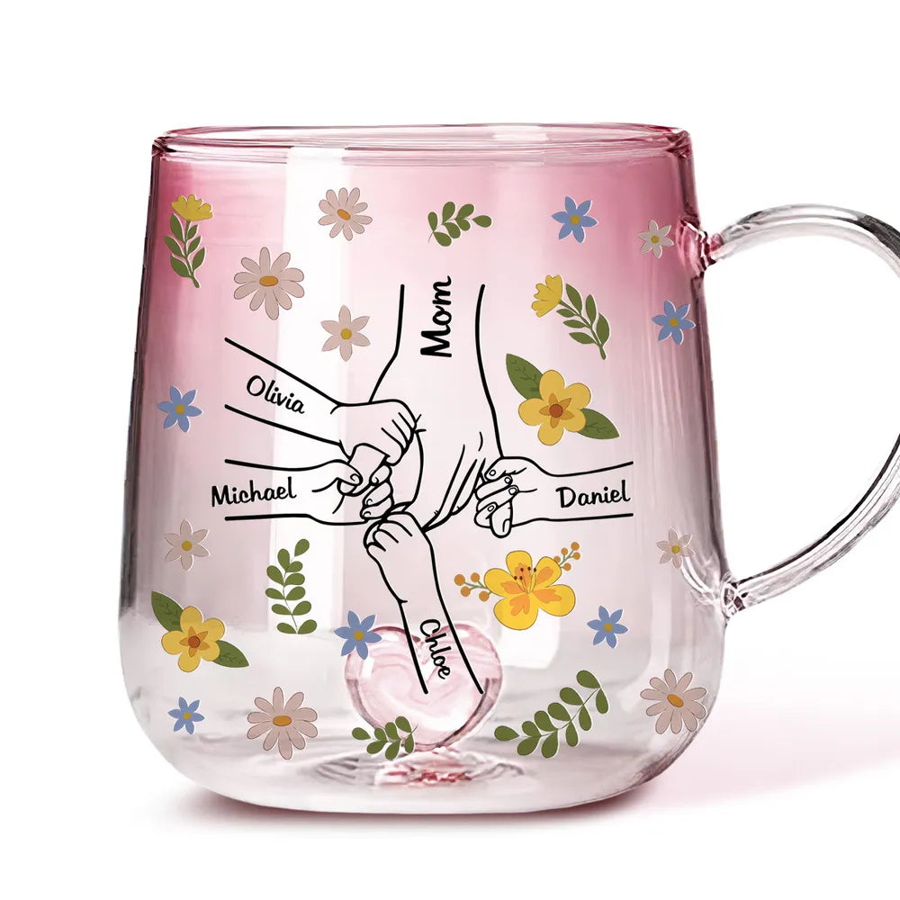 Mother Holds Kid's Hands Together - Personalized Gradient Glass Mug - Gift For Mother