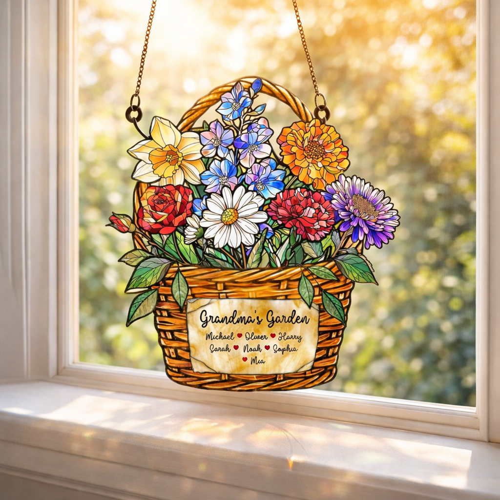 Personalized Birth Month Flower Bouquet Suncatcher Stained Glass, Mothers Day Gift, Grandma Gift, Mom Gifts