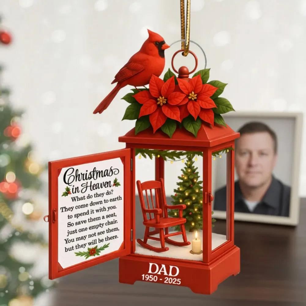 Personalized Lantern Memorial Chistmas Ornament, Christmas In Heaven, Sympathy Gift For Loss Of Loved Ones