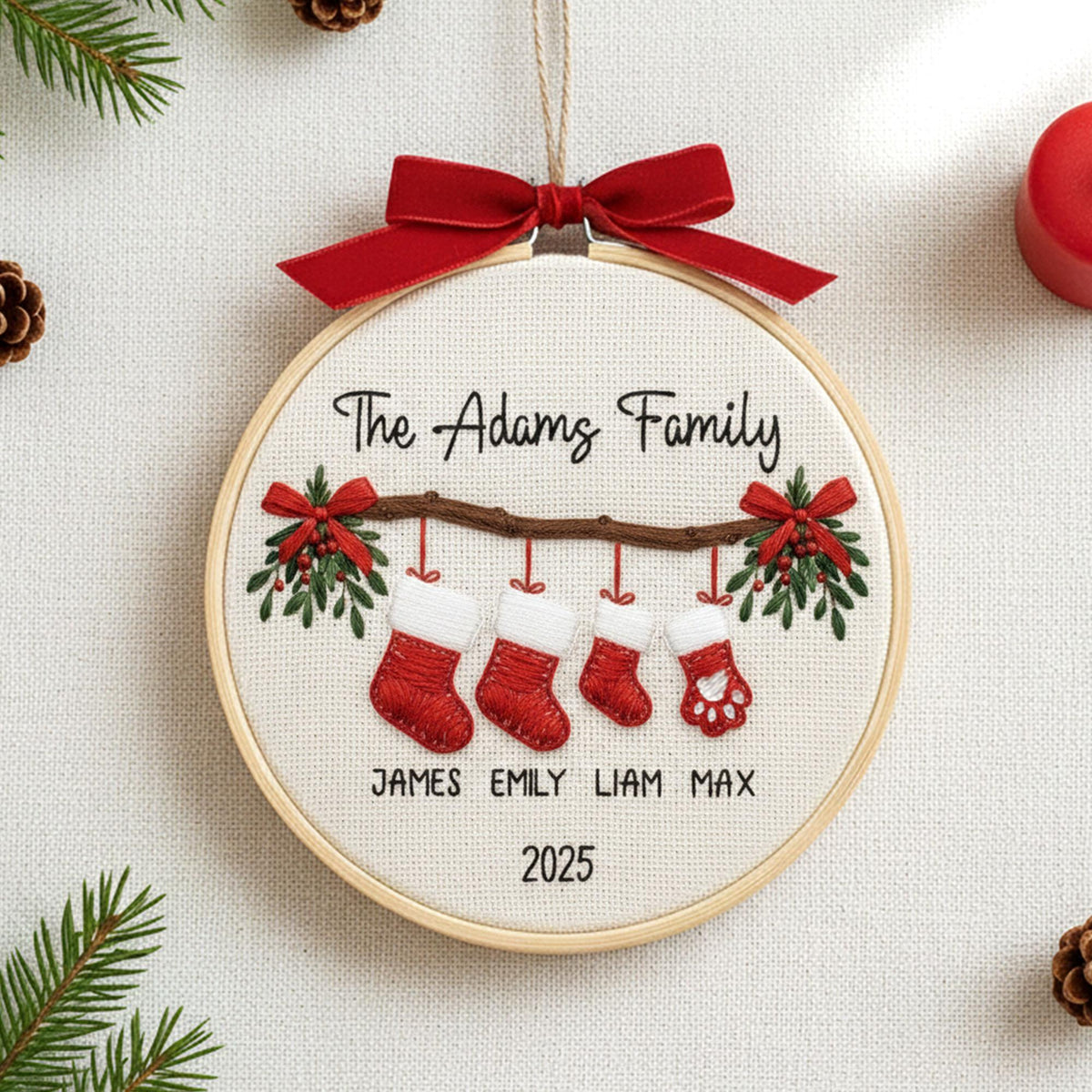Personalized Family Christmas Ornament, Custom Embroidery Hoop, Gift for Family 2025