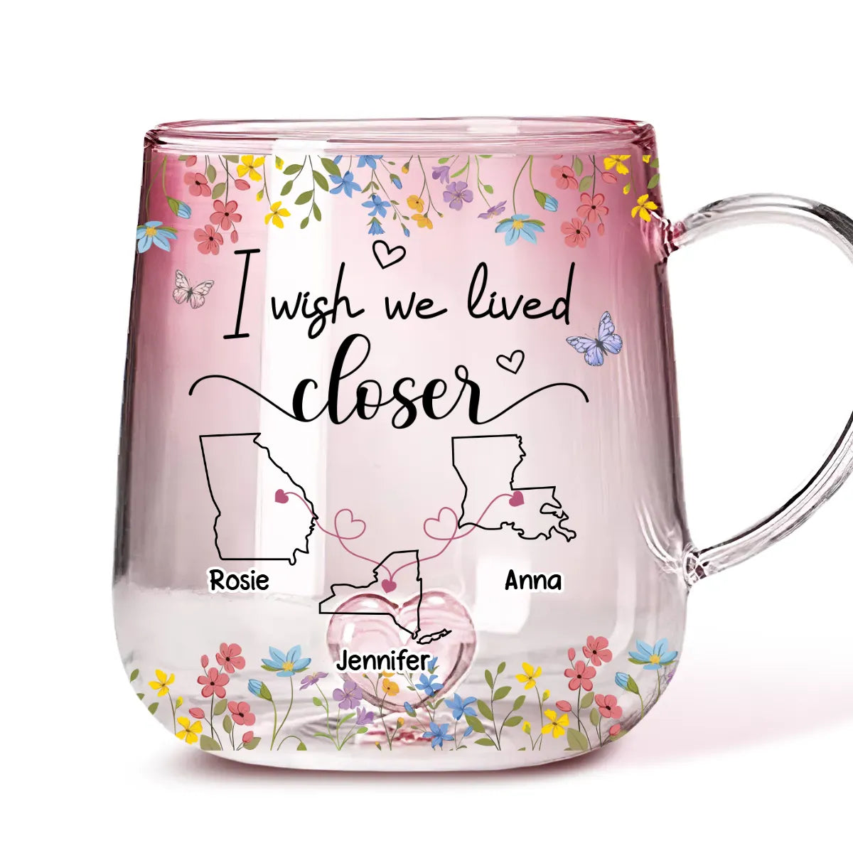 I Wish We Lived Closer - Personalized Gradient Glass Mug - Gift For Sisters, Besties, Siblings
