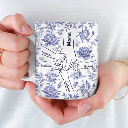 Personalized Hold our Hands Mug, Mother's Day Gift for Grandma, Grandparent Custom Kids Names, Best Mom Mug, Mother's Day Gift, Blue Mug