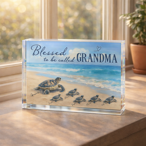 Grandma Turtle's Little Grandkids by the Shore - Personalized Acrylic Plaque - Mother's Day Gift For Mom, Grandma
