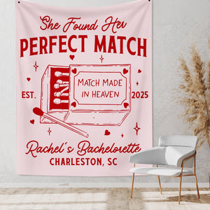 Custom Bachelorette Party Decor, Perfect Match Bachelorette Tapestry, Valentine Bach Backdrop, Match Made In Heaven Banner, Bach Party Decor