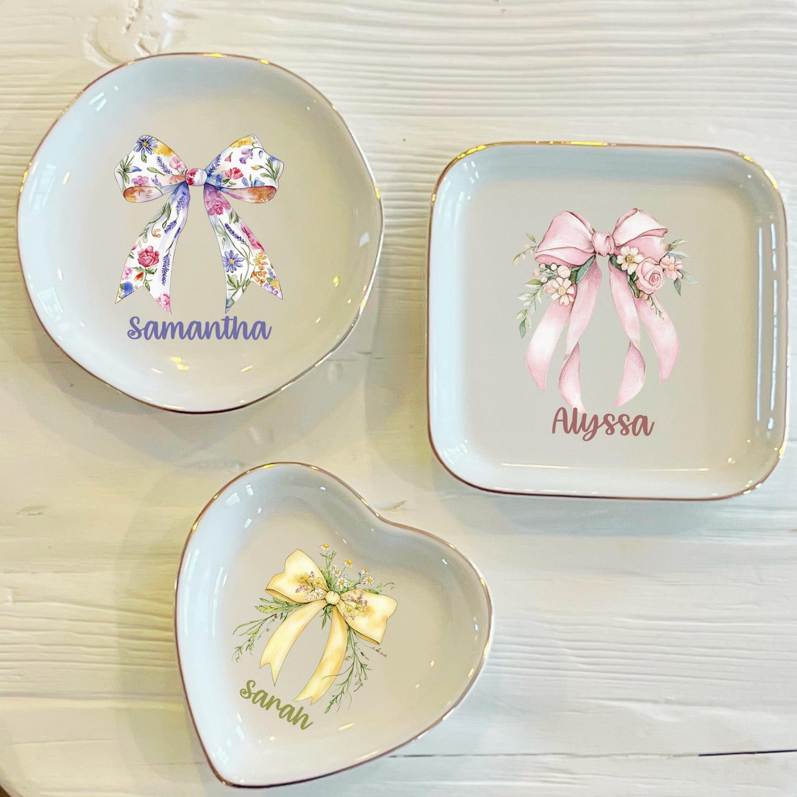 Personalized Bow Ring Dish, Watercolor Fancy Bow Ring Dish, Birthday Jewelry Dish, Wedding Bridesmaid Gift