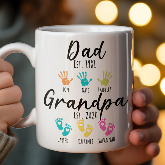 Dad Grandpa With Grandkids Names Handprint - Personalized Mug - Fathers Day Gift From Granddaughter & Grandson