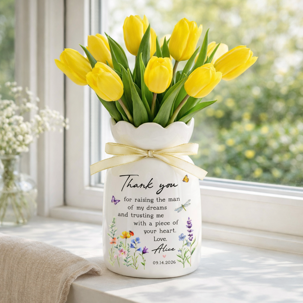 Personalised Mother of the Groom Flower Vase, Wedding Gift for Mother of Groom, Mother's Day Flower Vase for Mother of the Groom