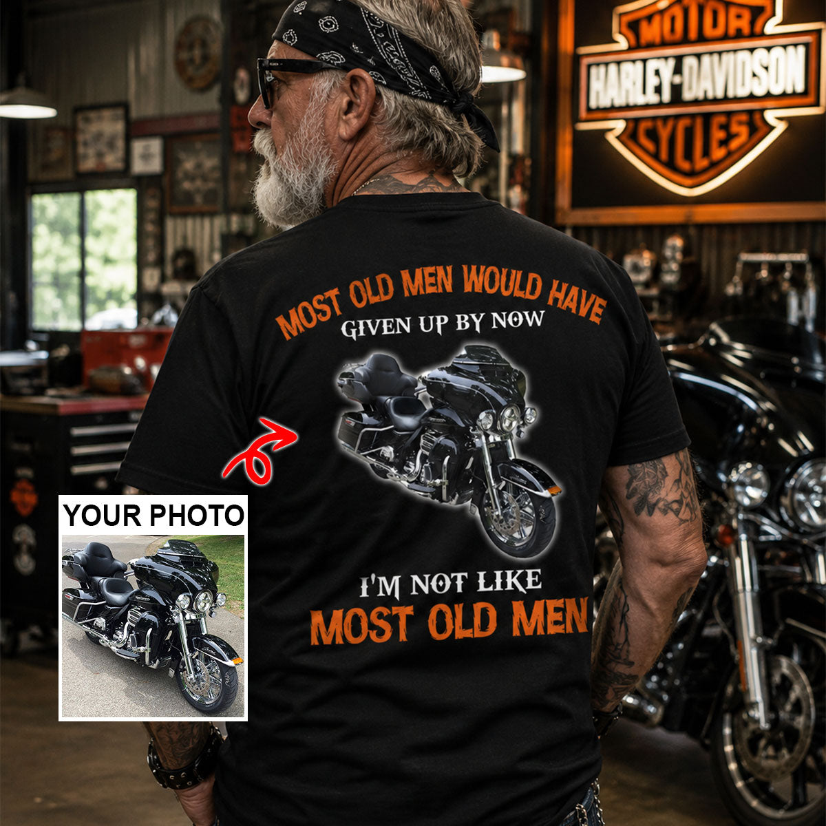 I'm Not Like Most Old Men, Biker Personalized Photo T-Shirt, Unique Gift for Bikers
