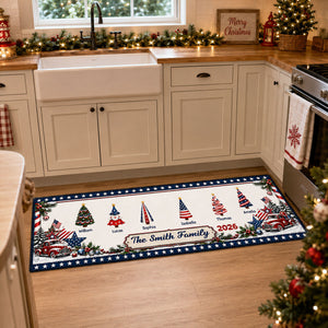 America Decorations Christmas Together Runner Rug, Personalized Holiday Kitchen Mat, Home Xmas Gift