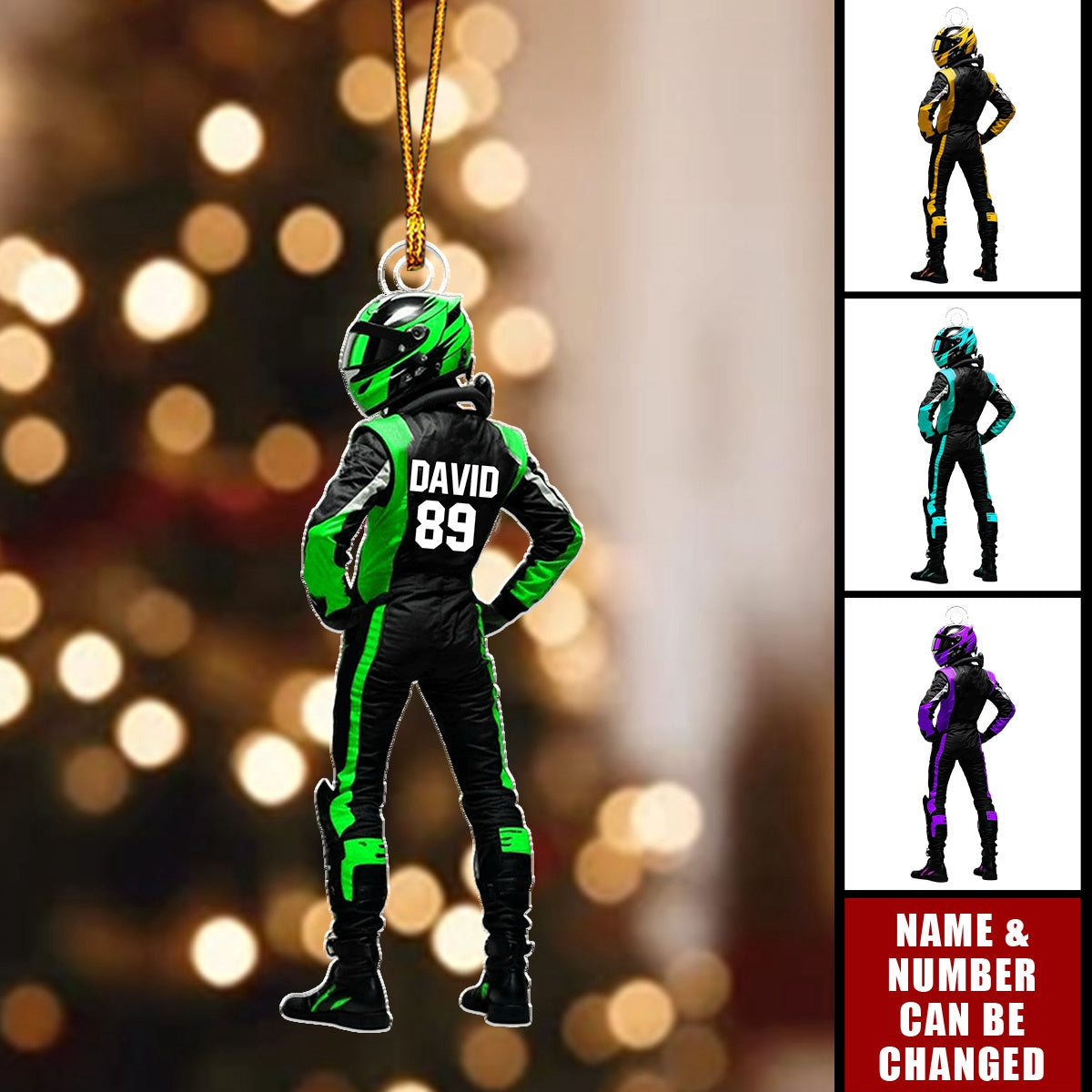 Car Racer Custom Uniform Color & Number - Personalized Acrylic Shaped Ornament Gifts For Race Car Lovers
