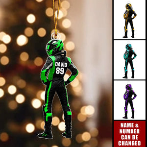 Car Racer Custom Uniform Color & Number - Personalized Acrylic Shaped Ornament Gifts For Race Car Lovers