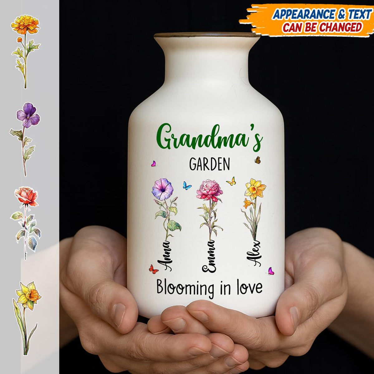 Grandma's Garden, Personalized Grandma Flower Vase, Custom Family Name Pottery Vase, Mother s Day Gift, Grandma s Garden Floral Keepsake