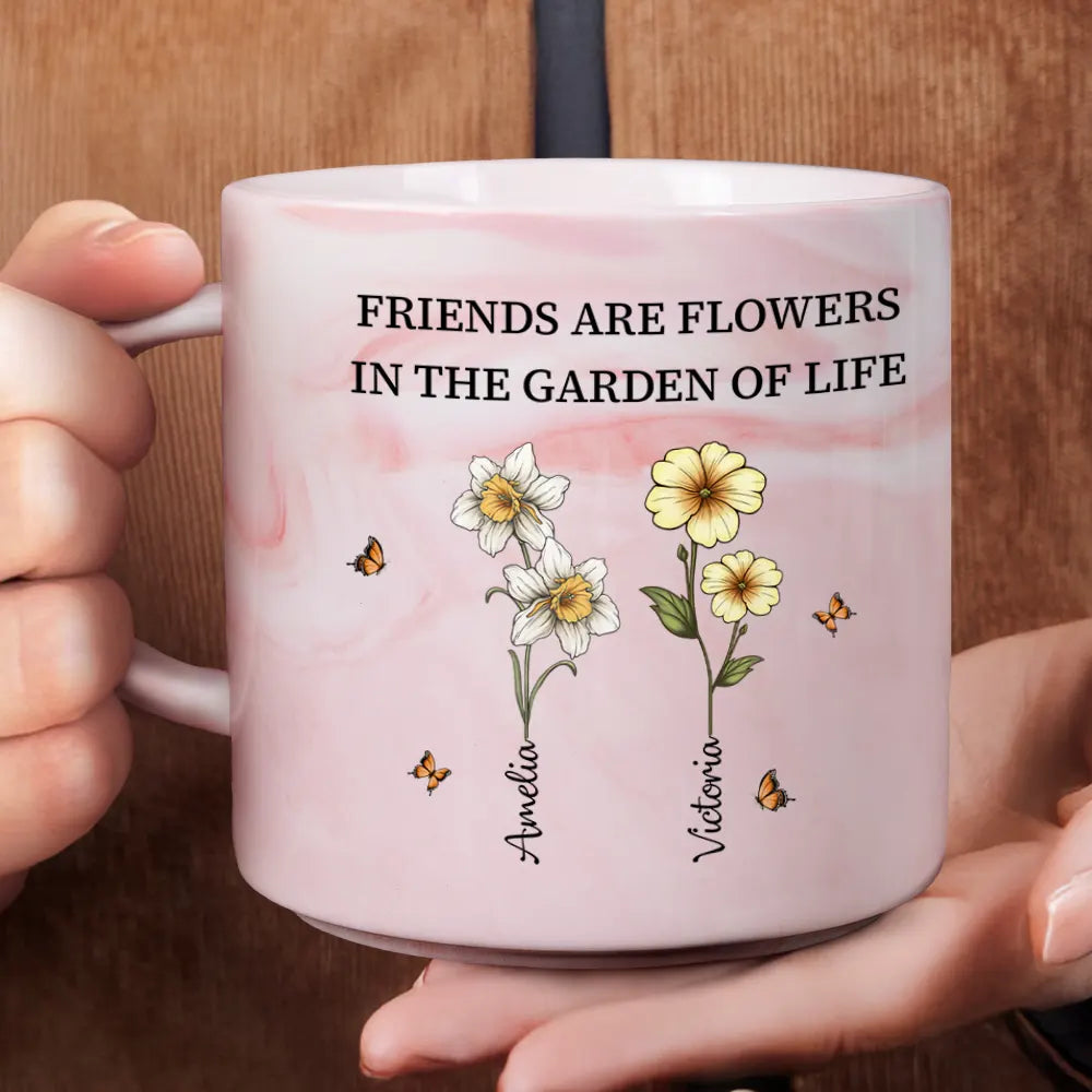It Takes A Long Time To Grow Old Friends Birth Flowers - Personalized Marble Mug - Gift For Friends