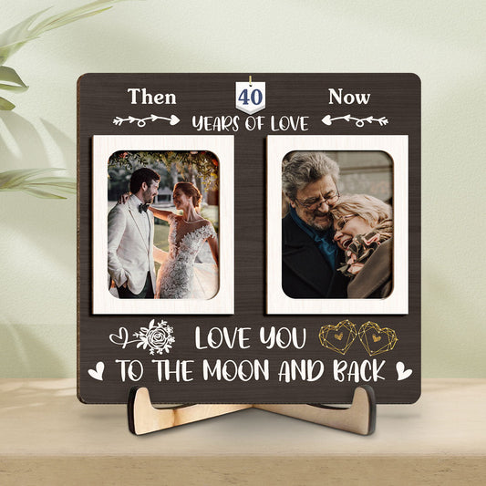 Then And Now Custom Couple Photo - Personalized Wooden Plaque - Anniversary Gift For Couple