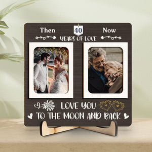 Then And Now Custom Couple Photo - Personalized Wooden Plaque - Anniversary Gift For Couple