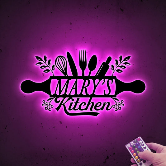 Custom Metal Sign for Kitchen Led Light, Kitchen Name Sign, Gift for Mom Grandma, Kitchen Wall Decor, Mothers Day Gift, Chef Sign, Tools