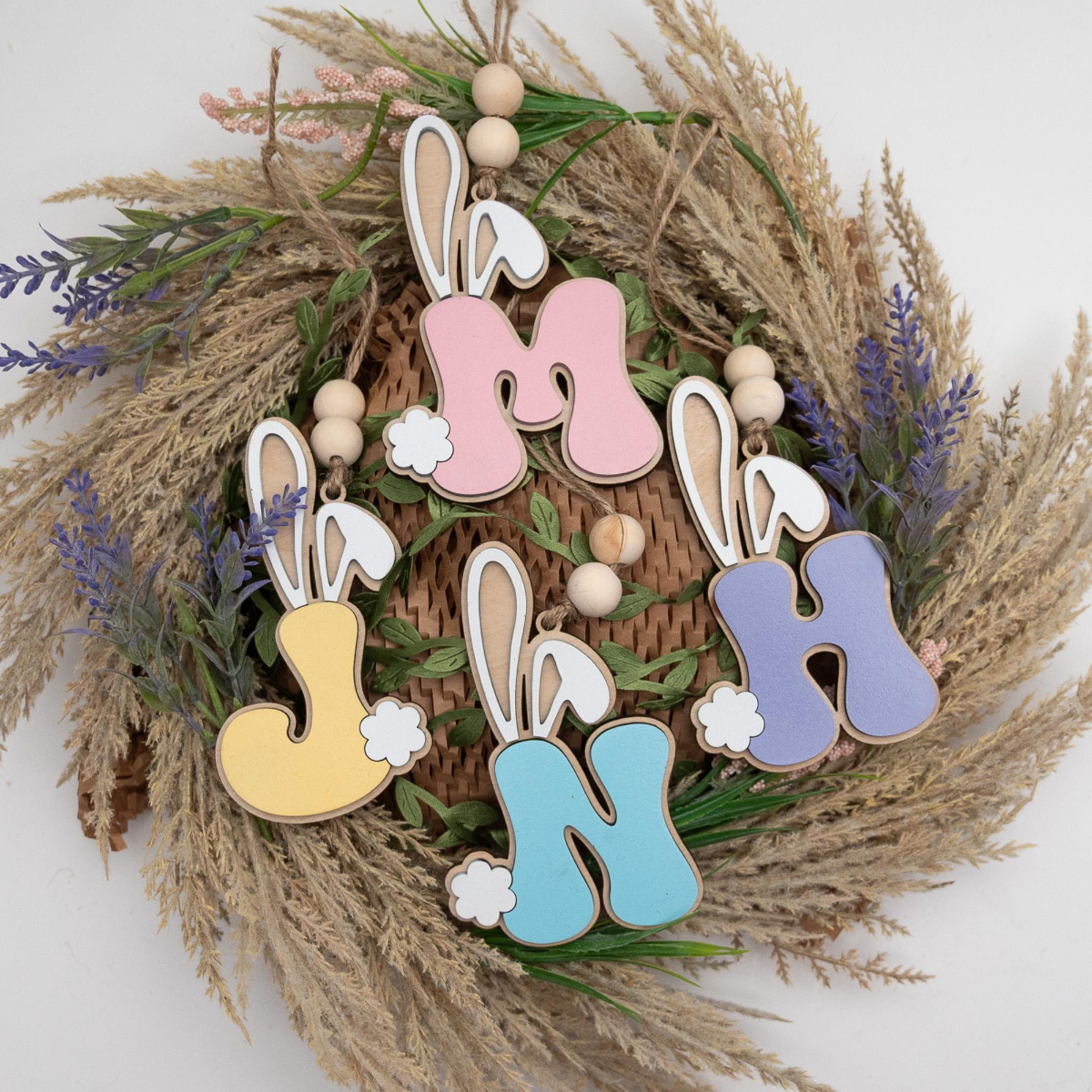 Personalized Bunny Letter Easter Basket Tag, Custom Wood Name Tag, Gift For Kid, Gift For Baby
