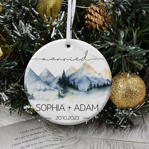 Mountain Pine Forest Married Christmas - Personalized Ornament - Christmas Gift