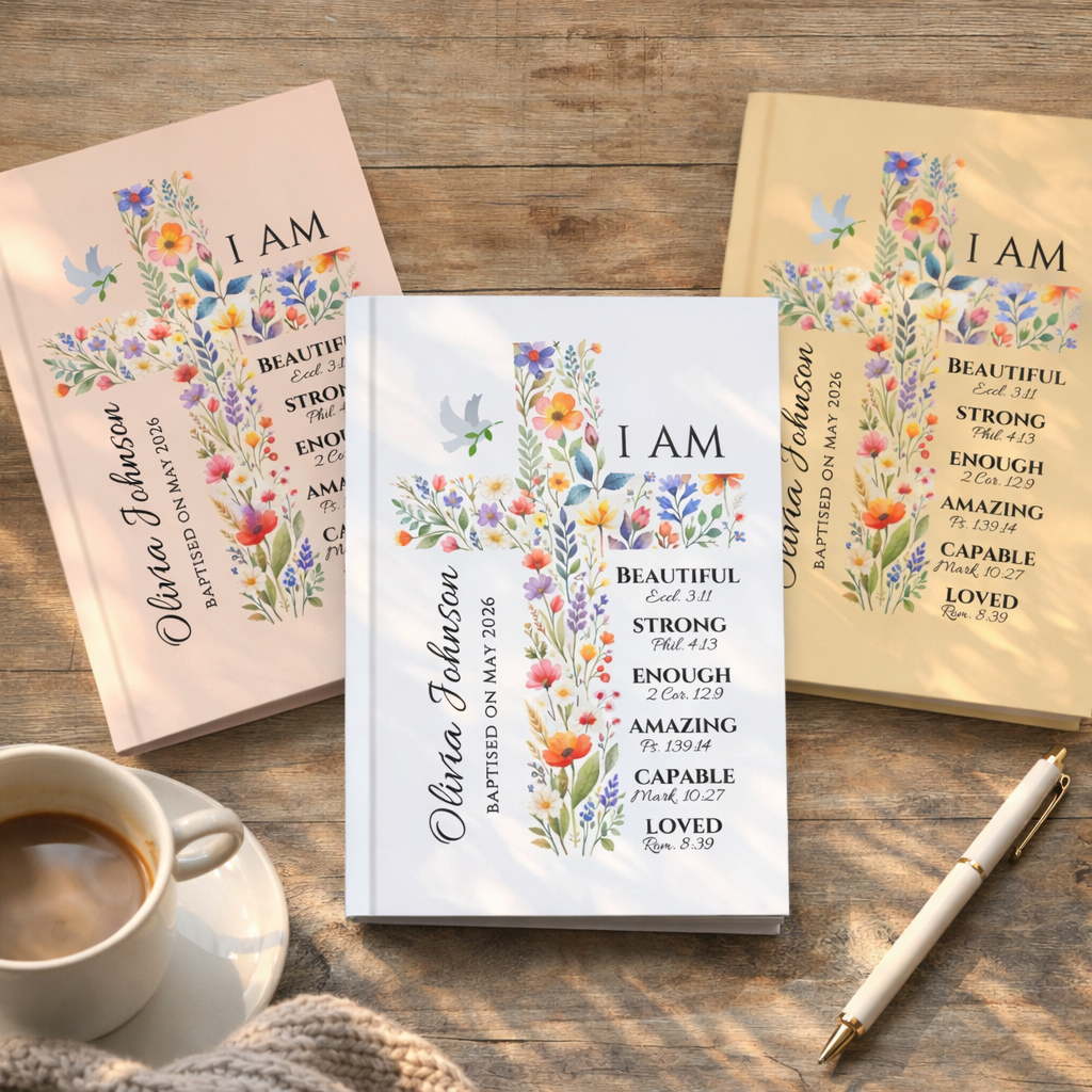 Personalized Confirmation Gift for Teens, Floral Cross Journal with Custom Name, First Communion Keepsake for Girls, Baptism Journal