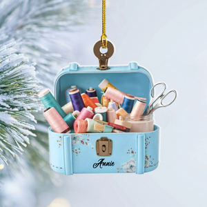 Personalized Sewing Box Christmas Ornament, Sewing Flower Kit Ornament, Gift For Sewing Lovers