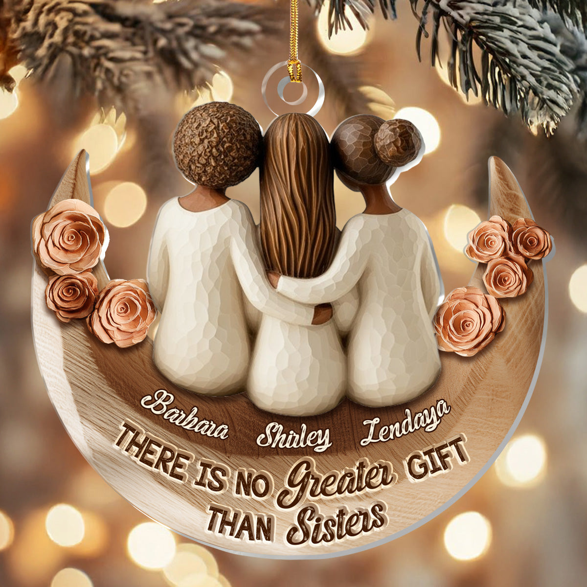 Black Sistas On The Moon - Personalized Acrylic Ornament - Christmas Gift For Sisters, Friends