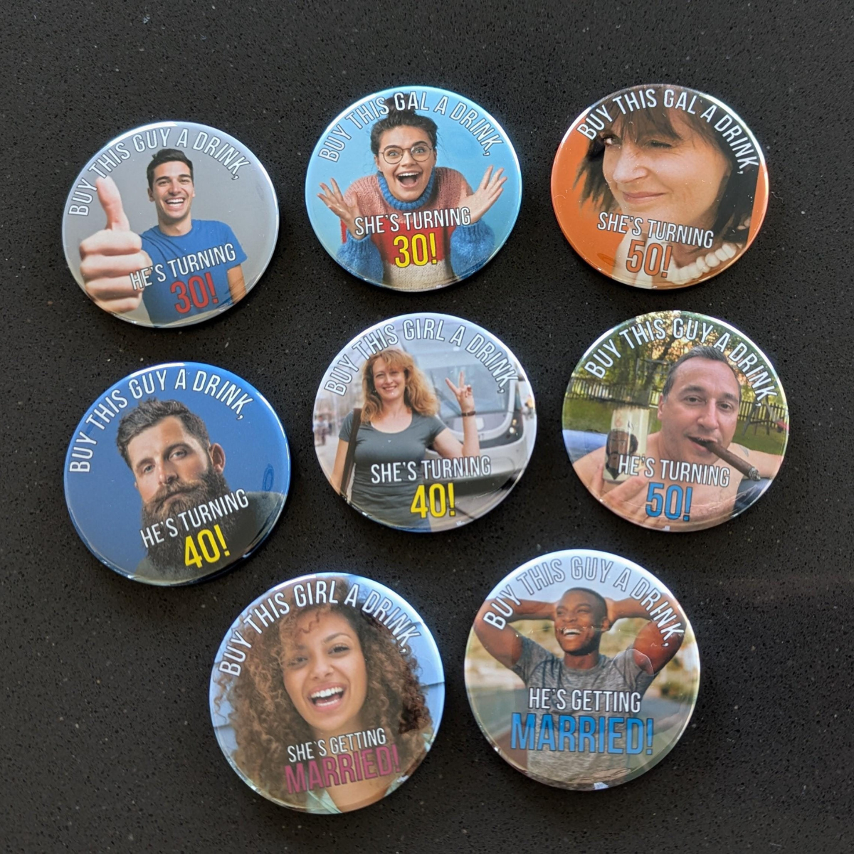 Birthday Buttons Custom Birthday Pin Birthday Pins Birthday Badges Face Pins Face Buttons 50th Birthday 40th Birthday 30th Birthday Buttons