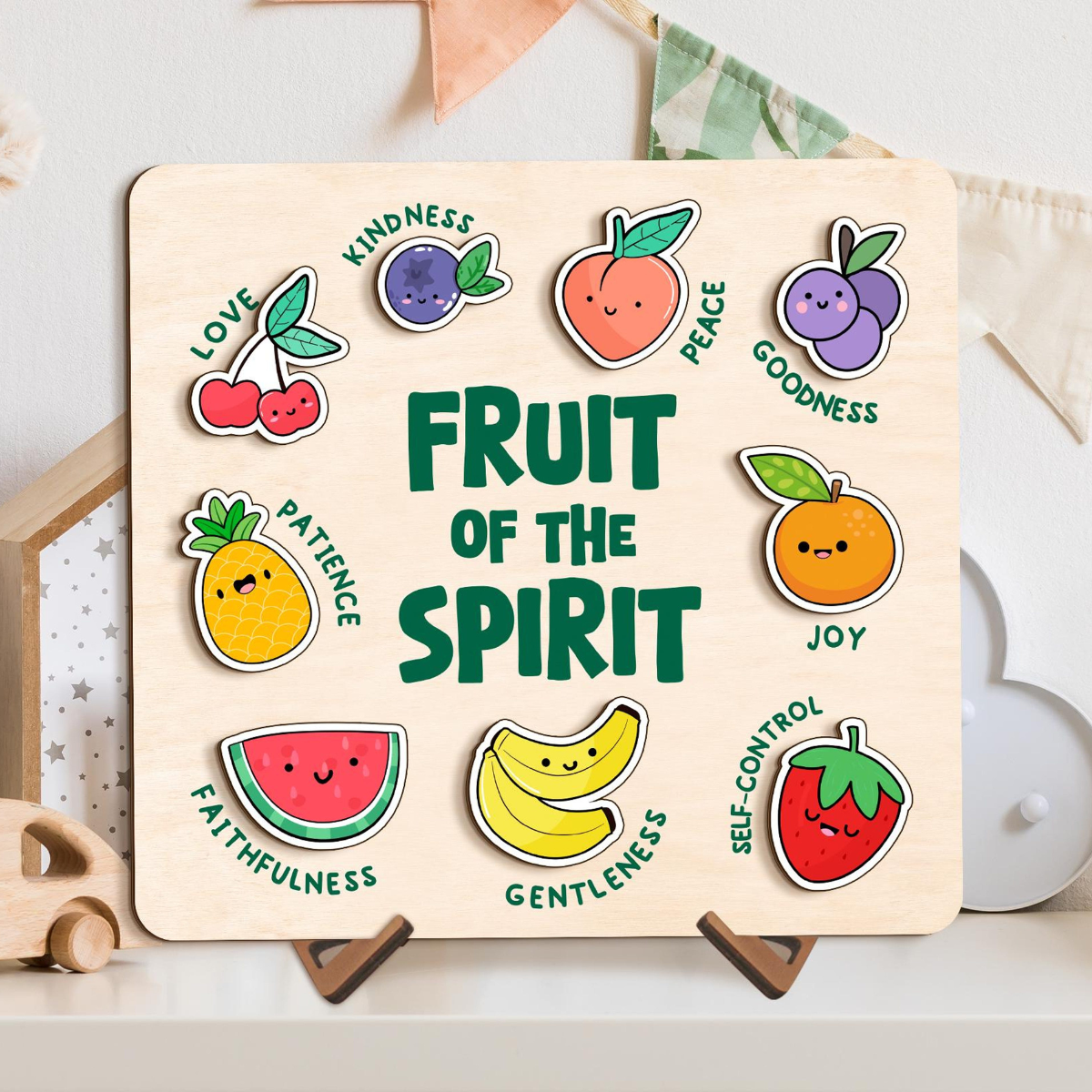 Fruit Of The Spirit Puzzle Gift, Custom Wooden Name Puzzle, Christian Gift for Kids, Baby Girl Gift, Godchild Gift, Toddlers Birthday Gifts
