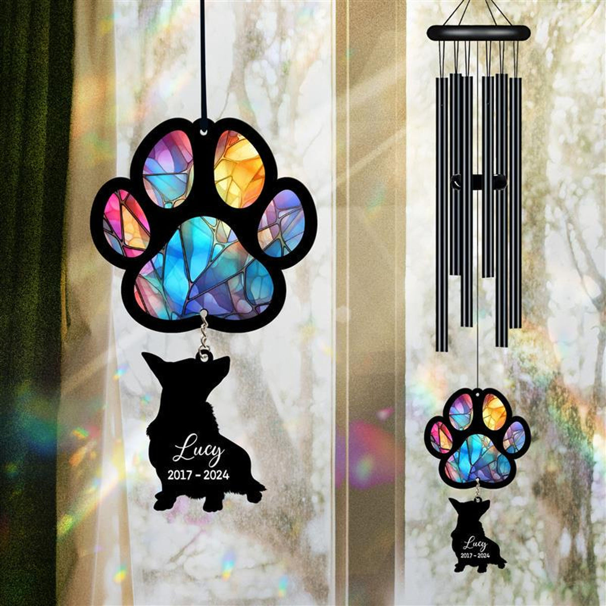 Personalized Pet Memorial Wind Chime, Remembrance Wind Chime, Pet Suncatcher Wind Chime, Dog Paw, Dog Loss, Dog Memorial, In Loving Memory