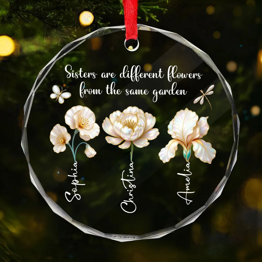 3D Pearl Effect Birth Flowers Sisters From The Same Garden - Personalized Crystal Ornament - Christmas Gift For Sisters, Besties