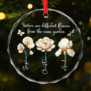 3D Pearl Effect Birth Flowers Sisters From The Same Garden - Personalized Crystal Ornament - Christmas Gift For Sisters, Besties
