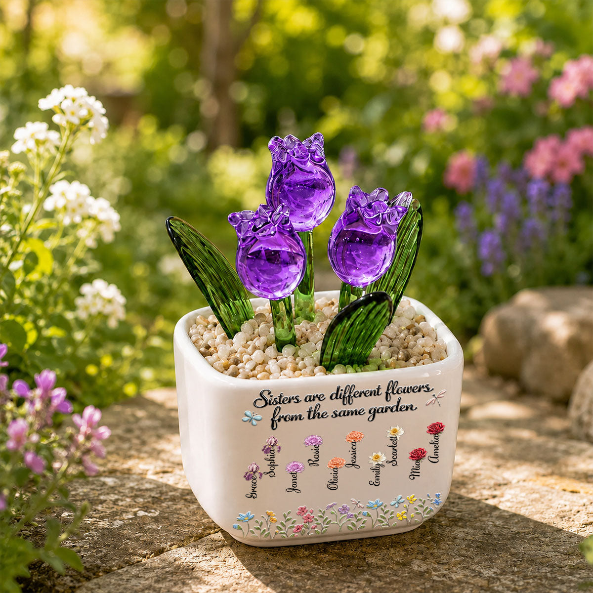 Sisters Are Different Flowers - Personalized Custom Glass Everlasting Tulips