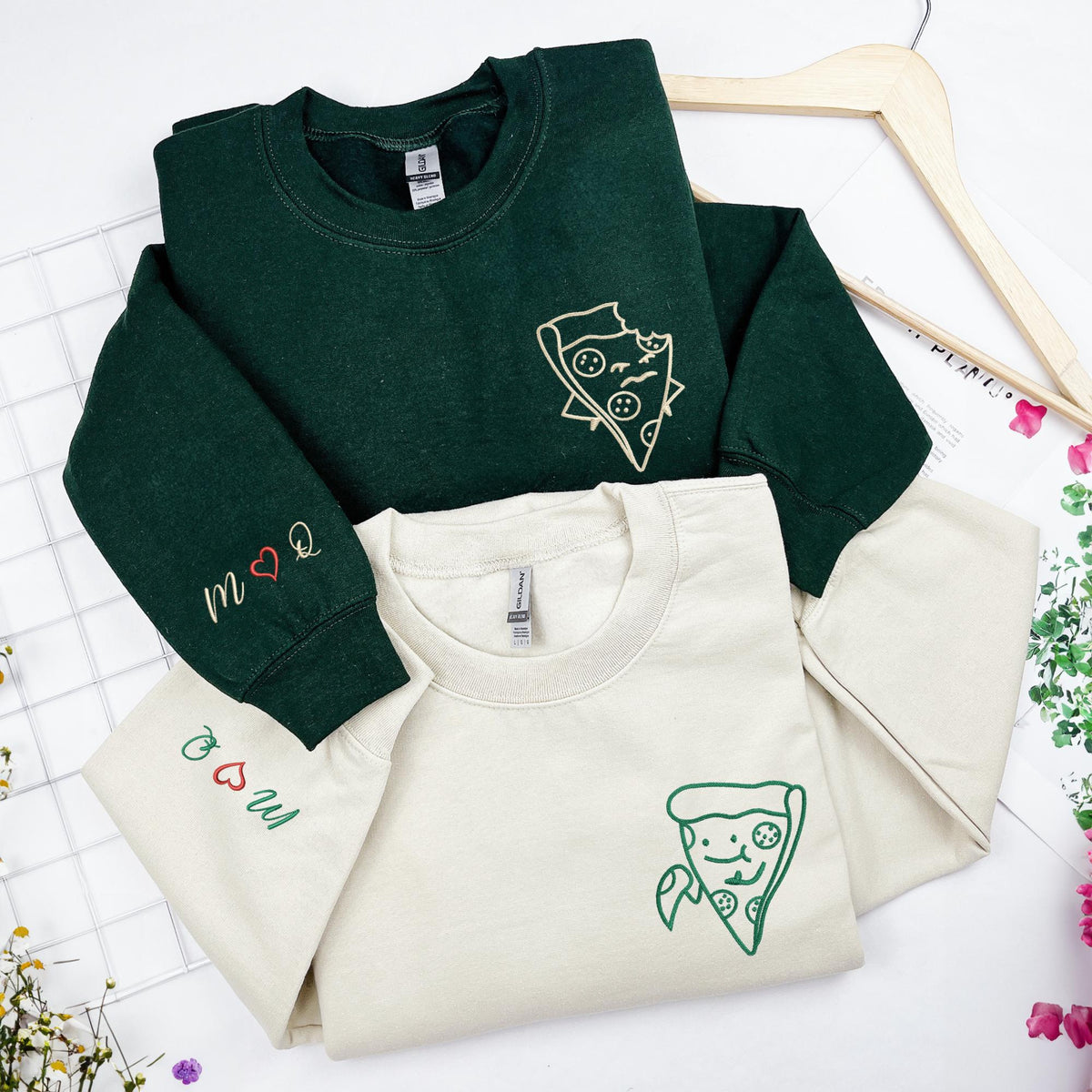 Pizza Bite Matching Embroidered Couple Shirts, Custom Couple Shirts, Couple Gift, Newlywed Gift, Wedding Gift, Funny Valentines Gift