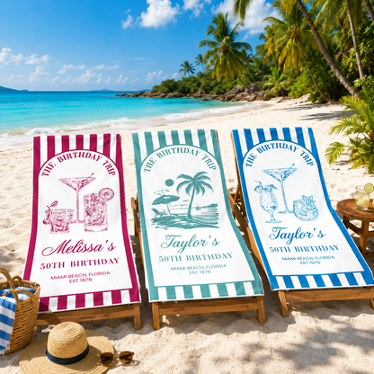 Custom Birthday Trip Beach Towel, Coastal Trip, Custom Beach Towel, Birthday Trip Towel, Birthday Gift for Mom,Vacation/Birthday Gift Idea