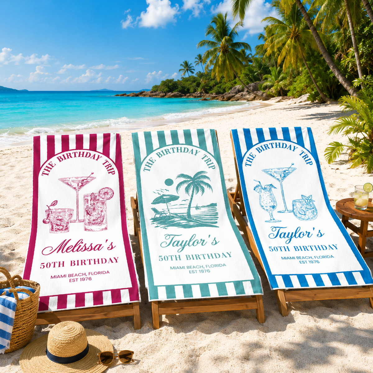 Custom Birthday Trip Beach Towel, Coastal Trip, Custom Beach Towel, Birthday Trip Towel, Birthday Gift for Mom,Vacation/Birthday Gift Idea