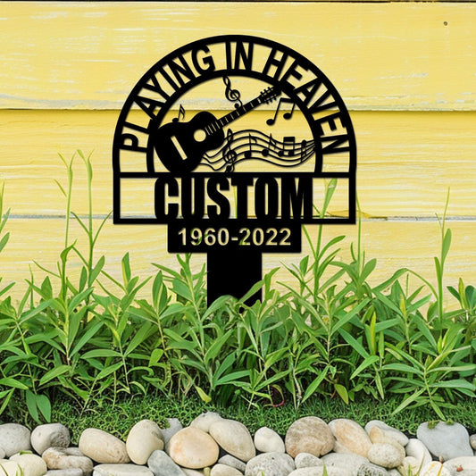 Guitarist Heaven Memorial Metal Stake, Custom Guitar Playing Memorial Sign, Musician Grave Marker, Sympathy Sign, Remembrance Stake