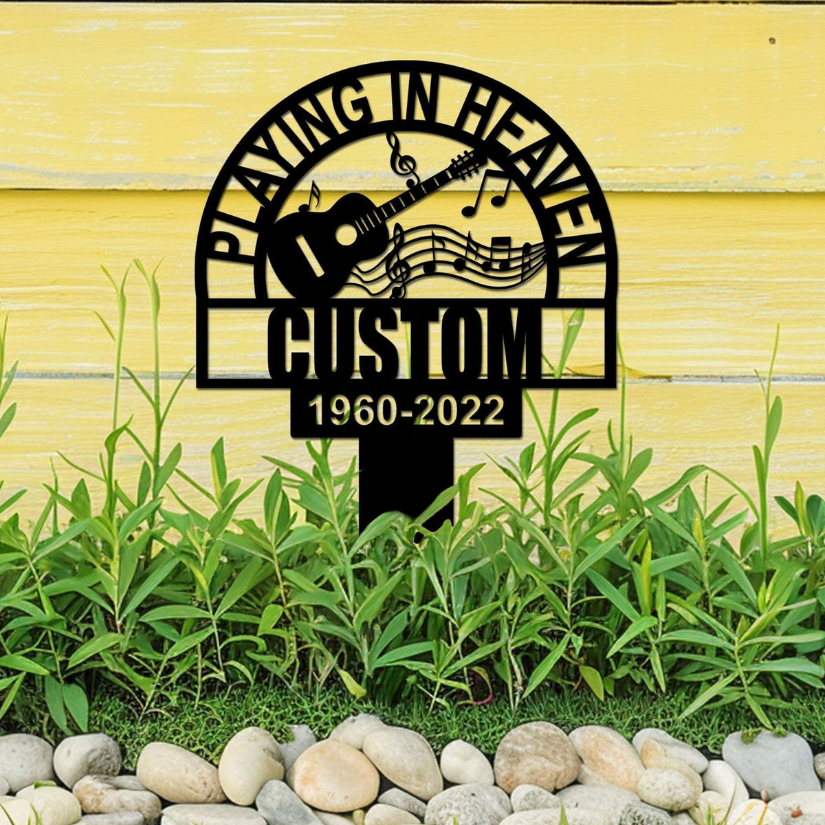 Guitarist Heaven Memorial Metal Stake, Custom Guitar Playing Memorial Sign, Musician Grave Marker, Sympathy Sign, Remembrance Stake