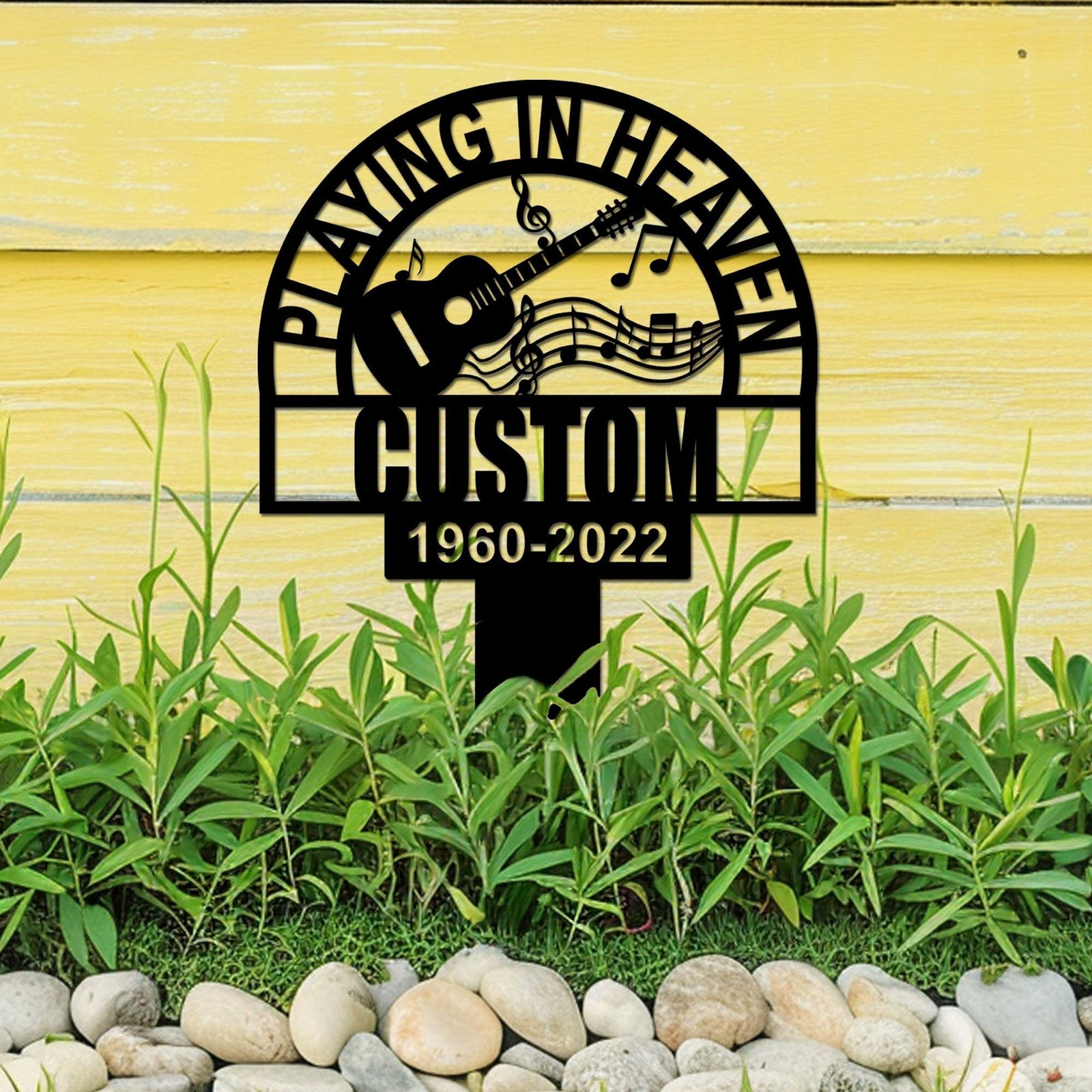 Guitarist Heaven Memorial Metal Stake, Custom Guitar Playing Memorial Sign, Musician Grave Marker, Sympathy Sign, Remembrance Stake