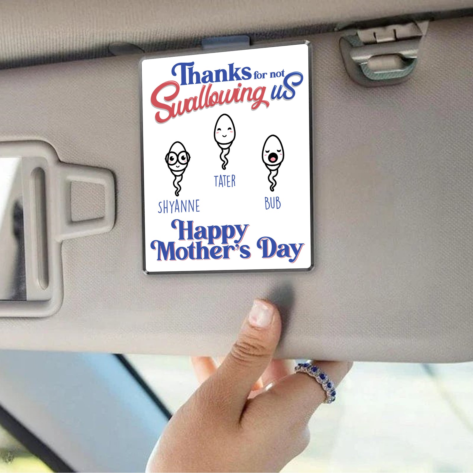 Thanks For Not Swallowing Us - Personalized Car Visor Clip - Mother's Day, Funny, Birthday Gift For Mom, Mother, Wife Car Accessories - Gift For Mom