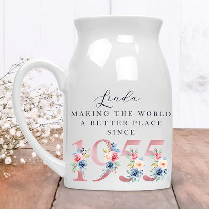 70th Birthday Flower Pot | Making the world a better place since 1955 | Happy 70th Birthday |70s| 70 | 70th | 70th Birthday Gift,1955 FLORAL