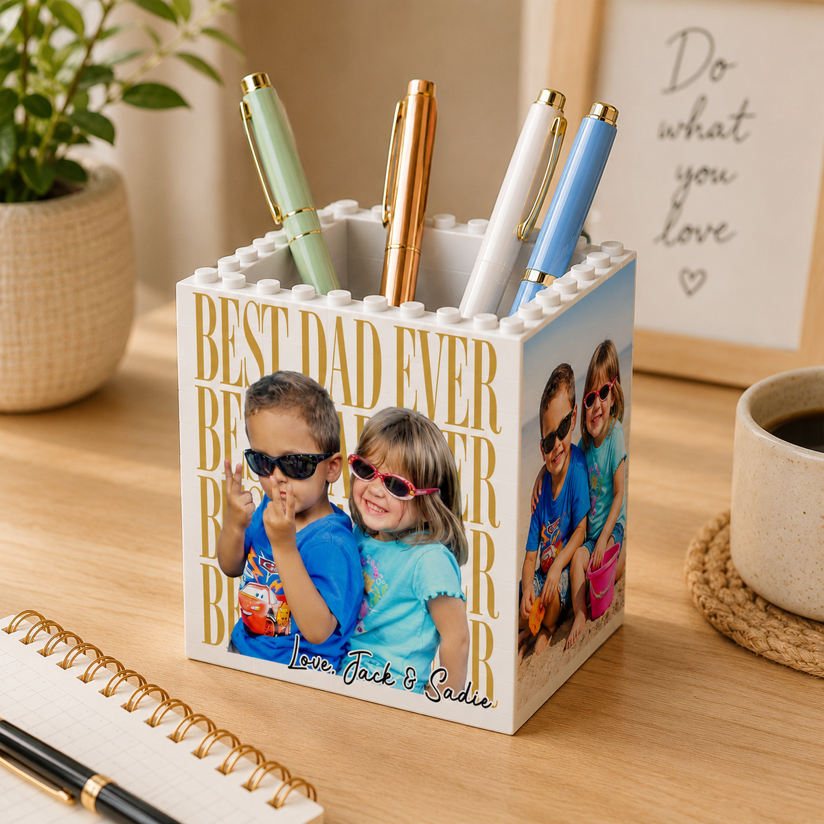 Personalized Photo Dad Building Block Pen Holder, Brick Photo Pencil Pot, Fathers Day Gift, Gift for Dad, Fathers Day Gift from Kids