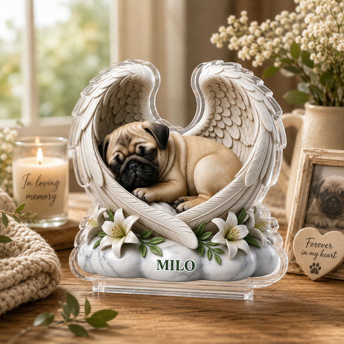 Custom Dog Cat Angel Wings Statue - Personalized Acrylic Block - Heartfelt Pet Memorial Gift