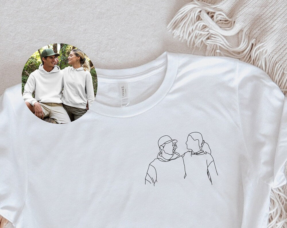 Portrait From Photo T-shirt, Line art photo Shirt, Custom portrait From Photo Tee, Couple Matching ,Valentines Day Gift Shirt, Mr and Mrs
