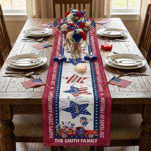 USA 250th Birthday Custom Name Patriotic Star - Personalized Table Runner - Patriotic Gift For Family, Independence Day, 4th Of July Family Decoration