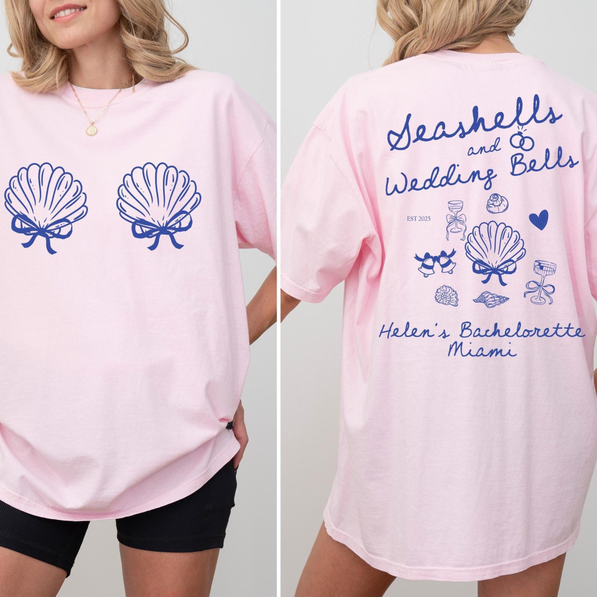 Seashells Wedding Bells Bachelorette Tee: Custom Comfort Colors Beach Party Shirt